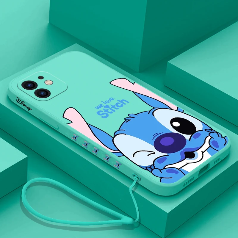 Side Print Stitch Lanyard Phone Case For iPhone 14 13 12 11 Pro Max Mini X XR XS MAX SE20 8 7 Plus Liquid Silicone Cases Cover