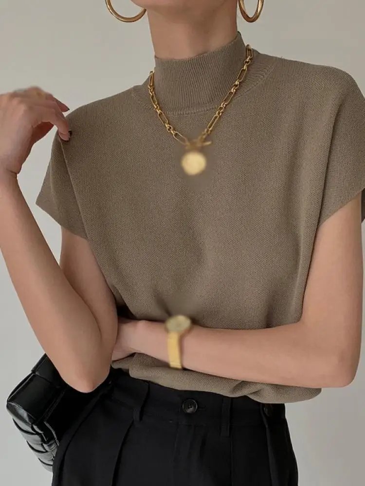 

New Fashion Retro All-Match Sweater Vest Casual Solid Color T-Shirt Loose Knit Pullover Vest Tops