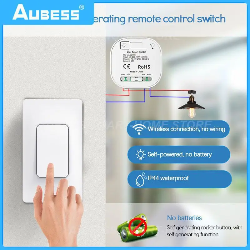 

16a Wireless Smart Switch 433.92mhz Wall Panel Switch Us Version Self-powered Home Wireless Panel Smart Accessories Smart Life