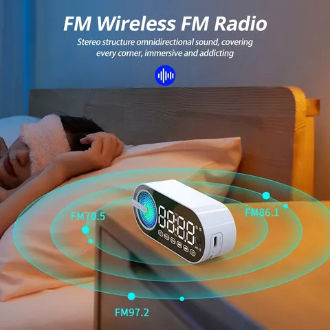 USB-зарядка, радио-будильник, RGB, портативный Bluetooth-динамик, FM-дисплей