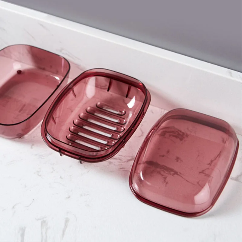 

Portable Travel Soap Dish with Lock Sealing Cover Transparent Drainable Shower Dish Bathroom Soap Box Bathroom Toilet Supplies