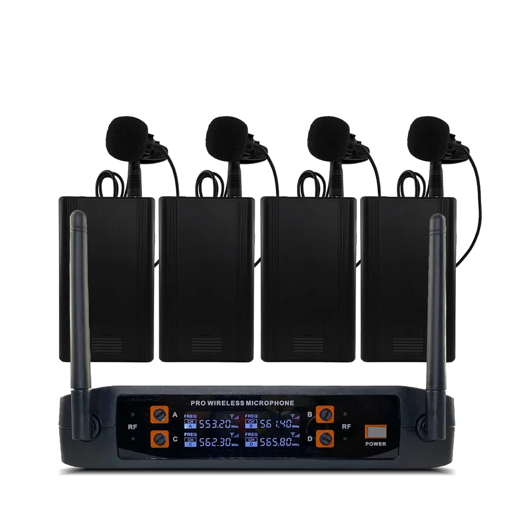 ERZHEN Wireless Microphone System 4-channel Lavalier Headset