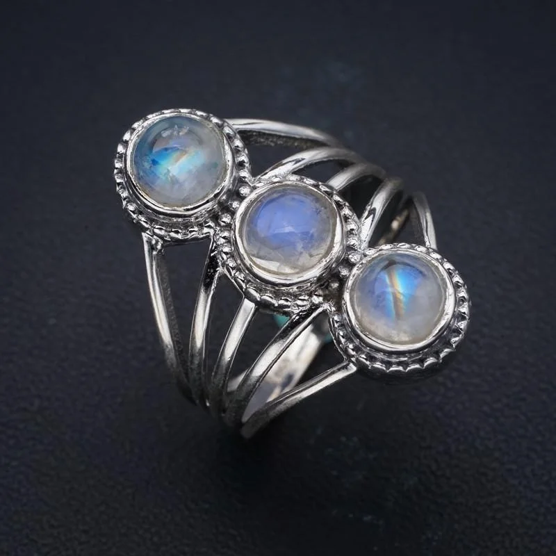 

StarGems натуральный лунный камень ручной работы 925 пробы Серебряное кольцо 7 F0642