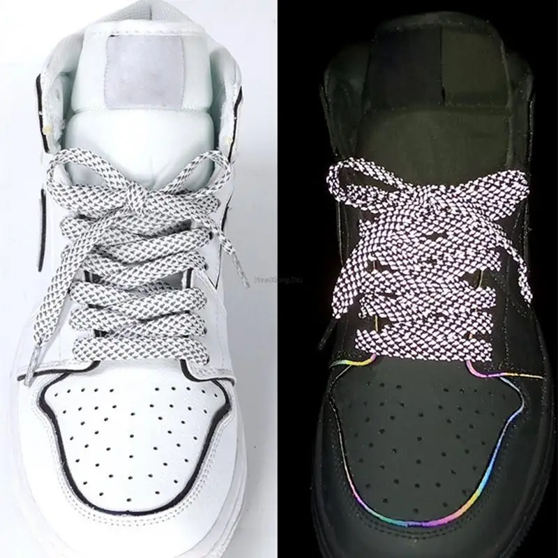 2023 New Reflective Shoe laces Flat Shoelaces for Sneakers Colorful Reflective Laces Luminous Shoelace 100/120/140/160CM Strings images - 6