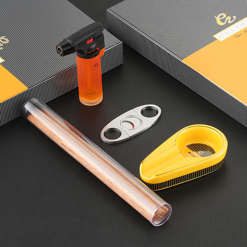 

GALINER Cigar Torch Lighter Jet Gas Windproof New Ceramics Ashtray Portable Cedar Spills Guillotine Cutter Cigar Clipper Set