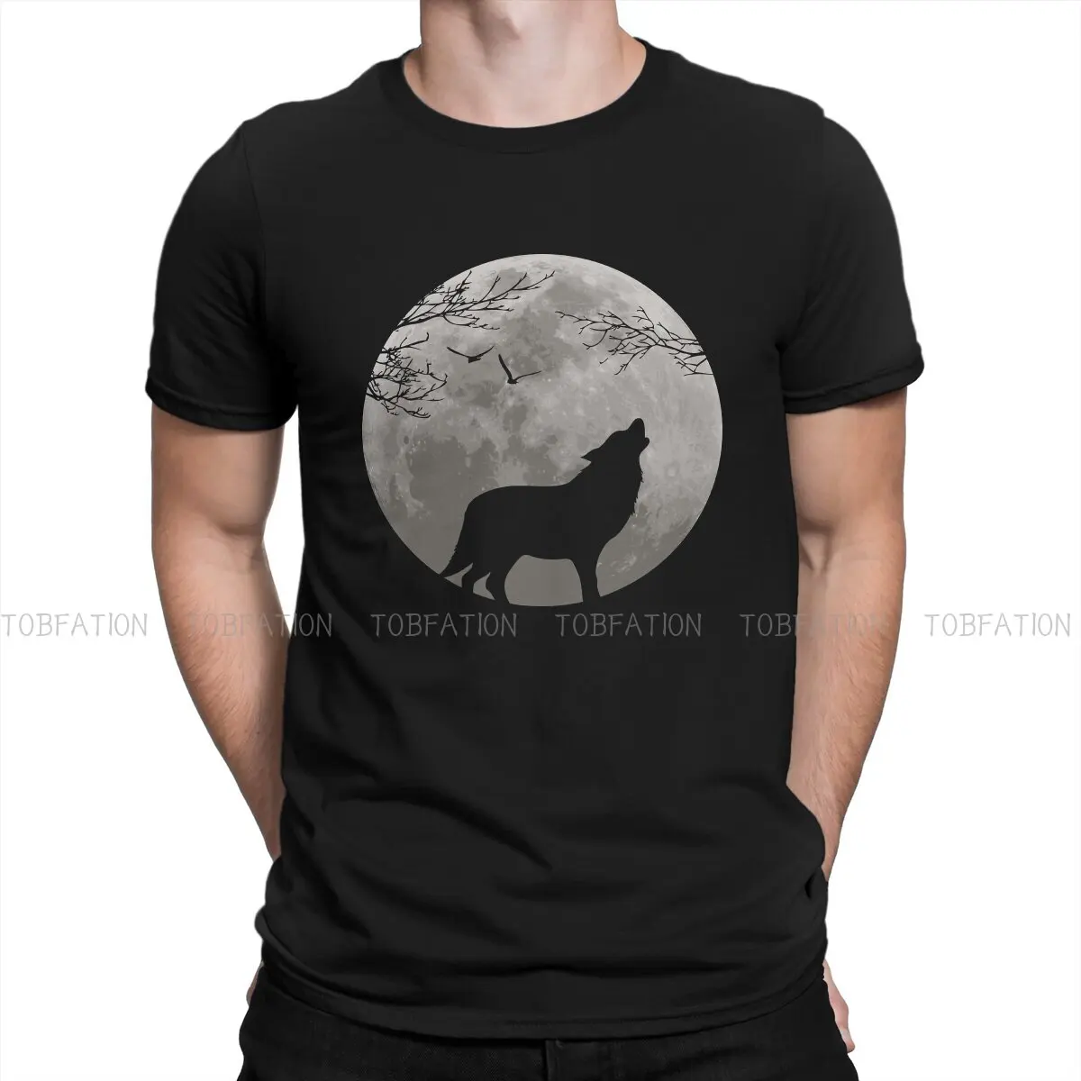 

Хлопковая футболка Wolf Moon, винтажная Готическая Мужская футболка, мужская одежда с круглым вырезом