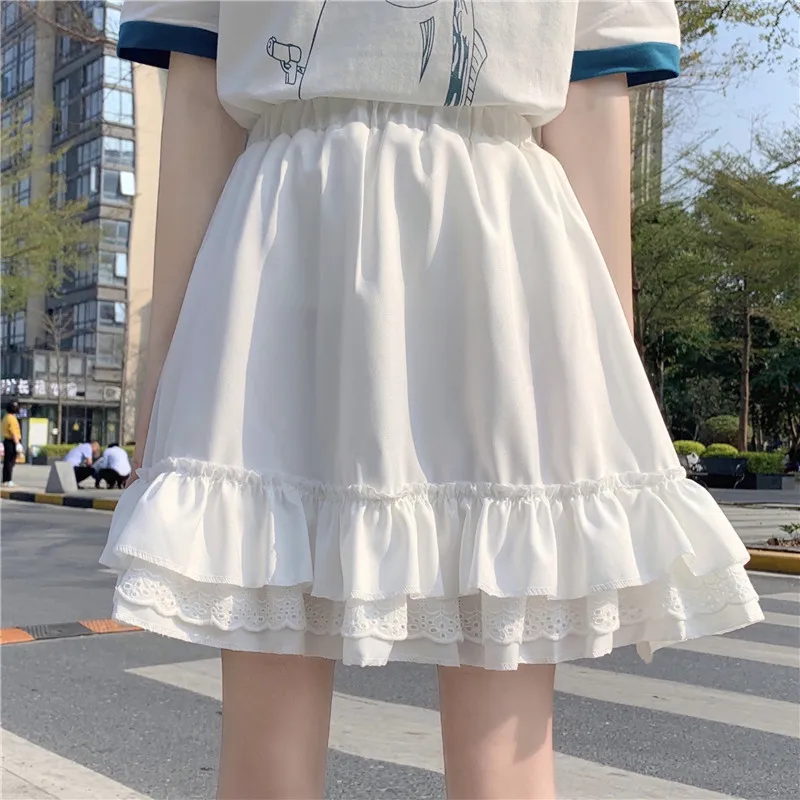 Street Gothic Lace Ruffle Mini Skirts Womens Harajuku Fairy Grunge Black Pleated High Waist Skirt Japanese Lolita Streetwear
