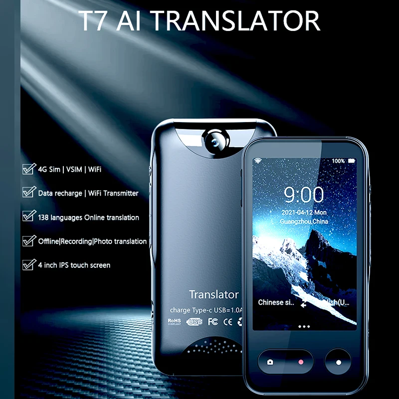 

T7 4G The Internet Smart Voice Translator 138 Multi Languages In Real Time Online Instant Off Line Translation AI Conversion