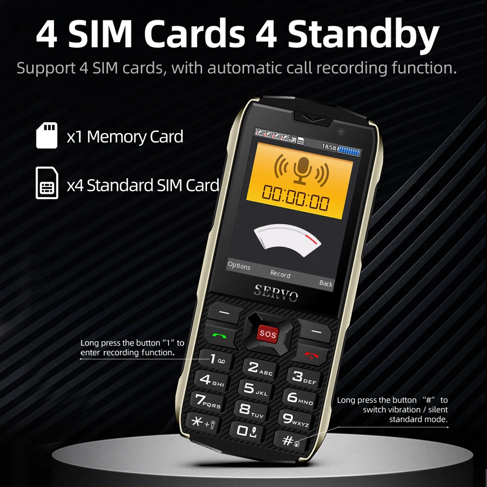 SERVO H8 Mobile Phone 2.8inch 4 SIM card 4 standby Bluetooth Flashlight GPRS 3000mAh Power Bank Phone Russian Language keyboard