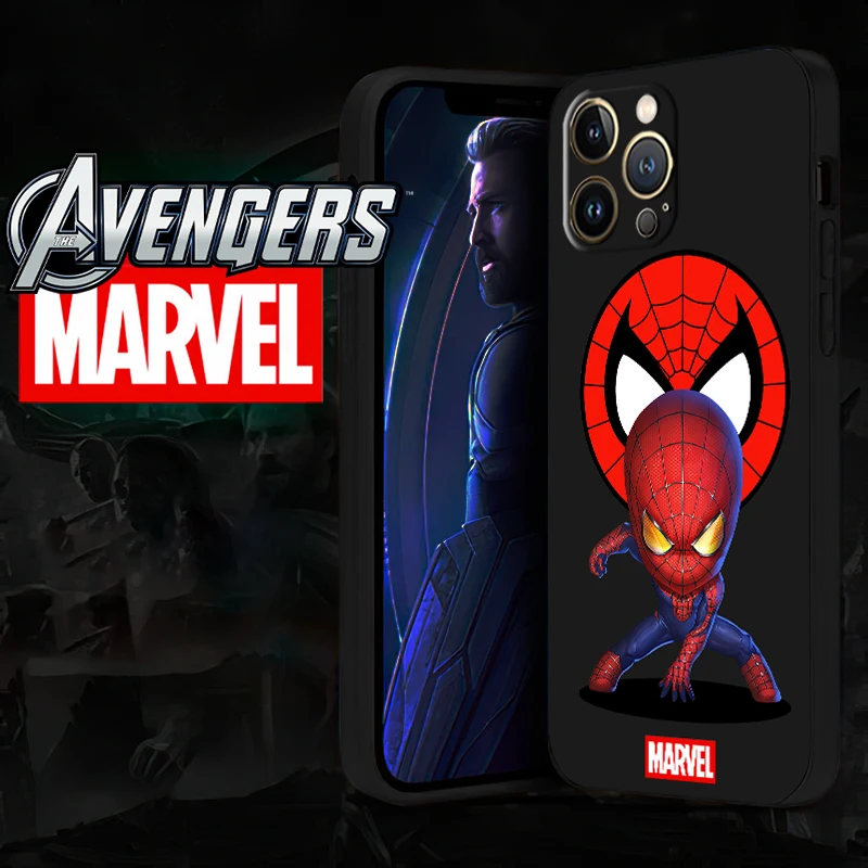 

Marvel Avengers cute spiderman For iPhone 13 12 11 Pro Max 12 13 Mini X XR XS Max 6 6s 7 8 Plus Phone Case liquid silicone funda