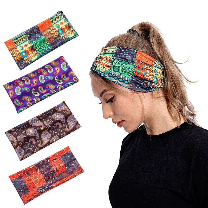 

Women Hair Bands Headband Bohemian Sports Run Bandage Elastic Girl Wide Headband Print Wide Headwrap Headpiece Hairband Ladies