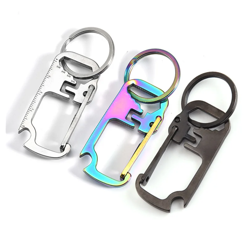 

EDC Tool Bottle Opener with Ruler Keychain Car Pendant Gift Demolition Express Cutting Tool Stainless Steel Carabiner Accessory