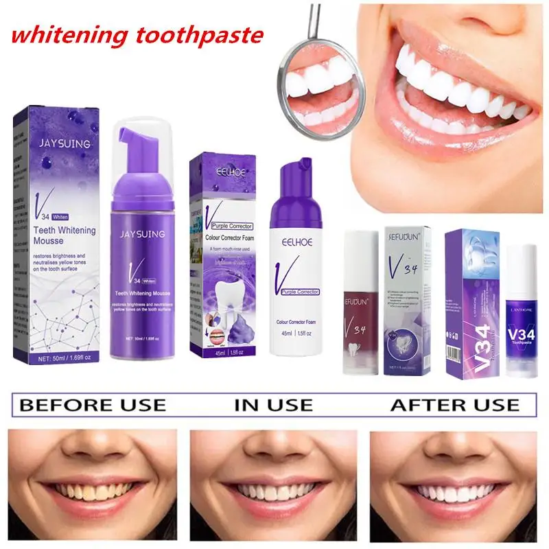 

V34 Teeth Cleansing Whitening Mousse Removes Stains Whitening Toothpaste Oral Mousse 30/50ml Staining Whitening Hygiene Teeth