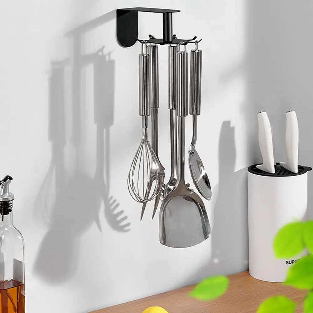 

Storage Rack Kitchen Hook No Punching Spatula Spoon Hook Rotating Spoon Holder Cupboard Cutlery Rack Kitchen Shelf