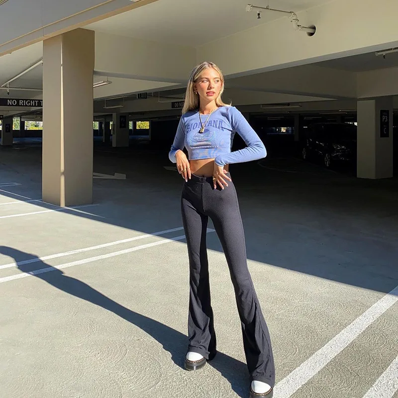 

Women Sexy High Waist Flare Casual Trousers Solid Trousers Autumn Sexy Bodycon Fashion Club Pants Casual Elasticity Bottom Pant