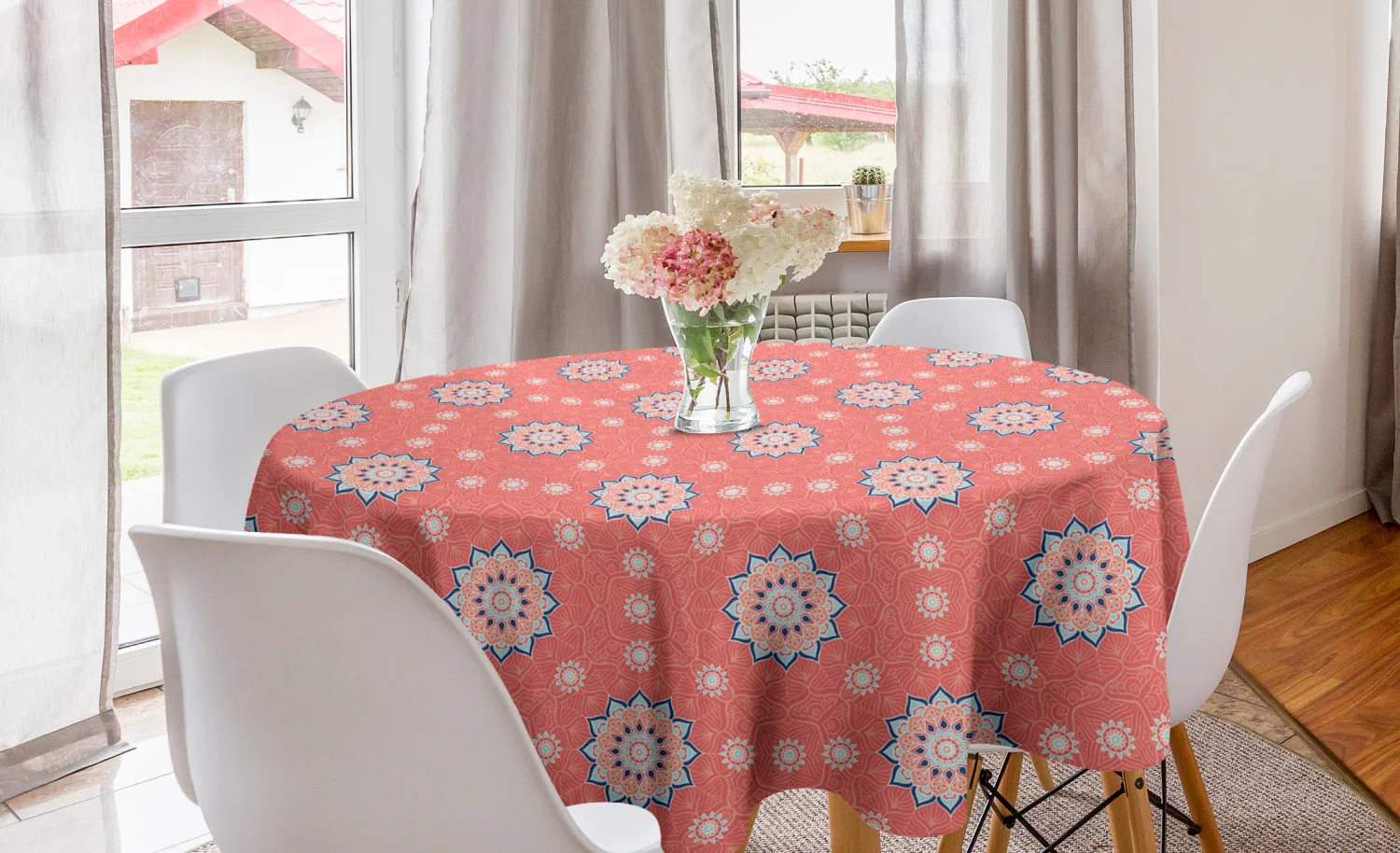 Марокканская круглая скатерть, Цветочная рама, украшение с выцветшими листьями, круглая скатерть для столовой, кухни, декор Вечерние