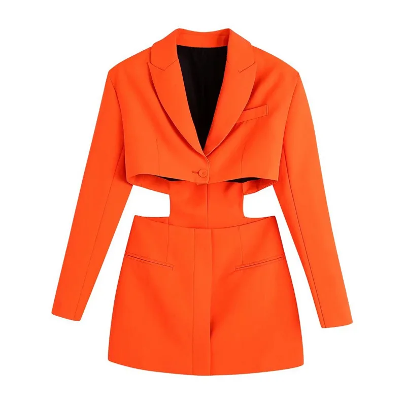 Hollow Out Waist Blazer Jacket Sexy Office Ladies Long Sleeve Bodycon Outwear Za 2022 Women Summer Robe Chemise Femme Chic Coat