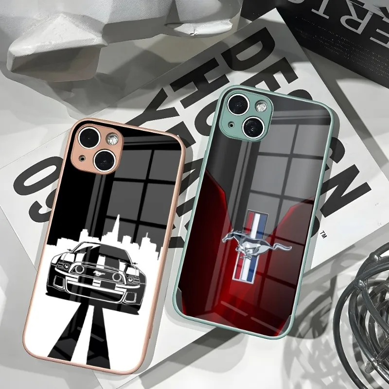 

Брендовый автомобильный чехол для телефона Ford Mustang, новинка для IPhone 14 13 11 12 XR XS MAX 7/8 X Plus, цветные чехлы из закаленного стекла для пар