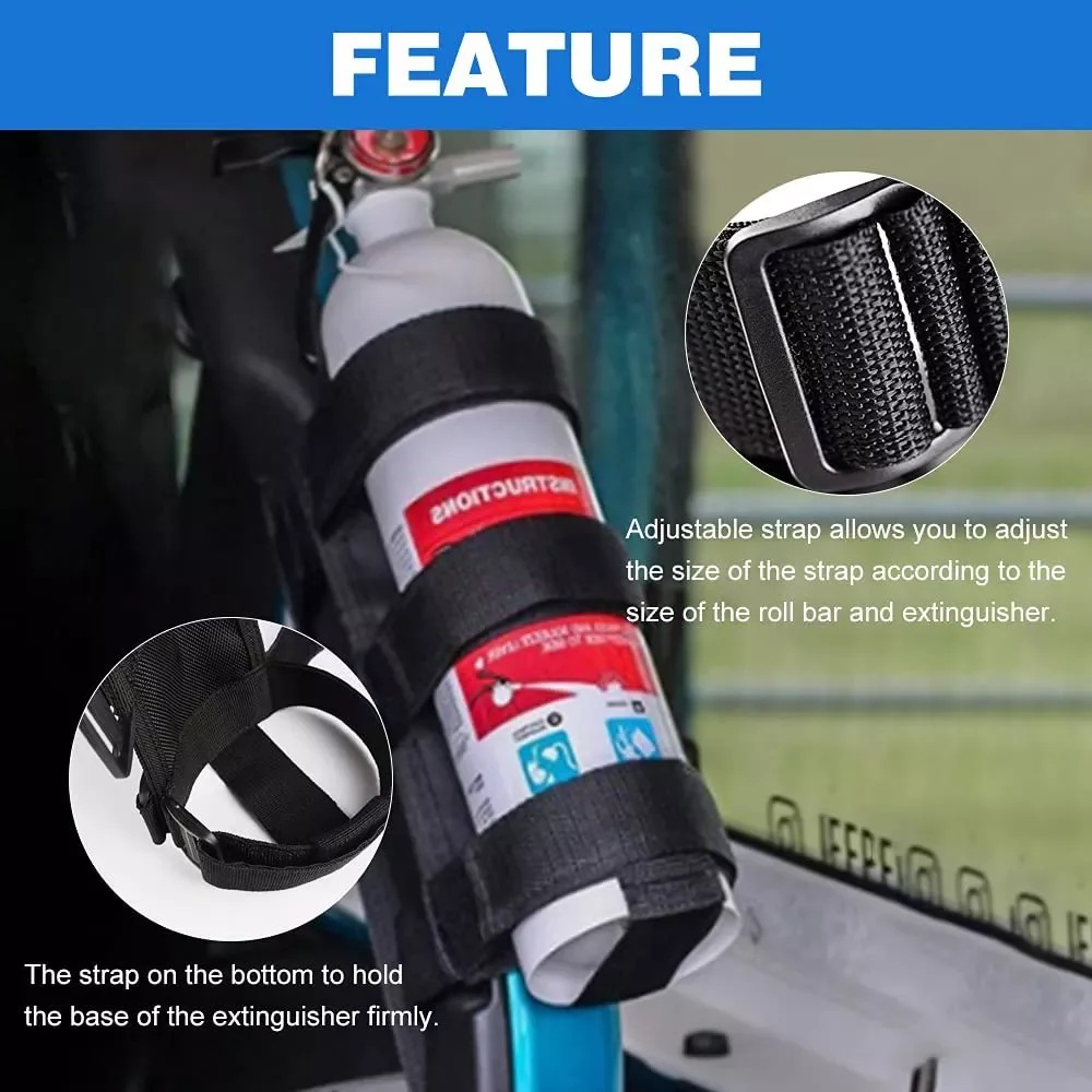 

Fire Extinguisher Strap Holder Adjustable Extinguisher Mount Bracket Roll Bar Compatible for Jeep Wrangler JK JKU JL TJ CJ