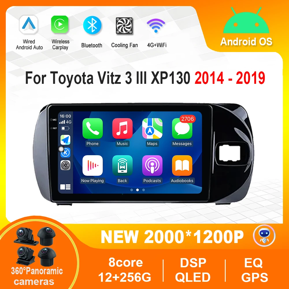 Автомобильный мультимедийный плеер с правым рулем Android для Toyota Vitz 3 III XP130 2014-2019 4G