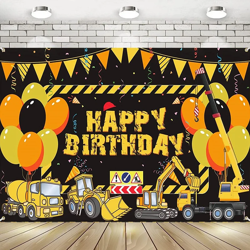 

Construction Happy Birthday Banner Dump Truck Photography Backdrop Excavator Crane Digger Background Party Baby Shower Decor