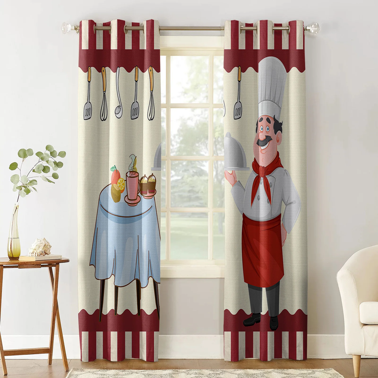 Красный кухонный шеф-повар изысканный нож и вилка занавеска для обеденного стола