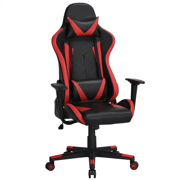 

Регулируемый вращающийся игровой стул из искусственной кожи с высокой спинкой, черный/красный