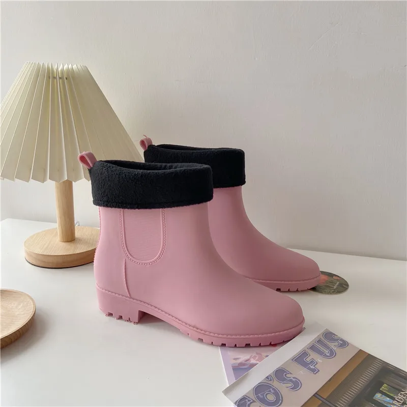

Boots for Women Waterproof Work Warm Outer Rain Boots Female Adult Short Rain Boots Overshoes Non-slip Plus Velvet Water Boots
