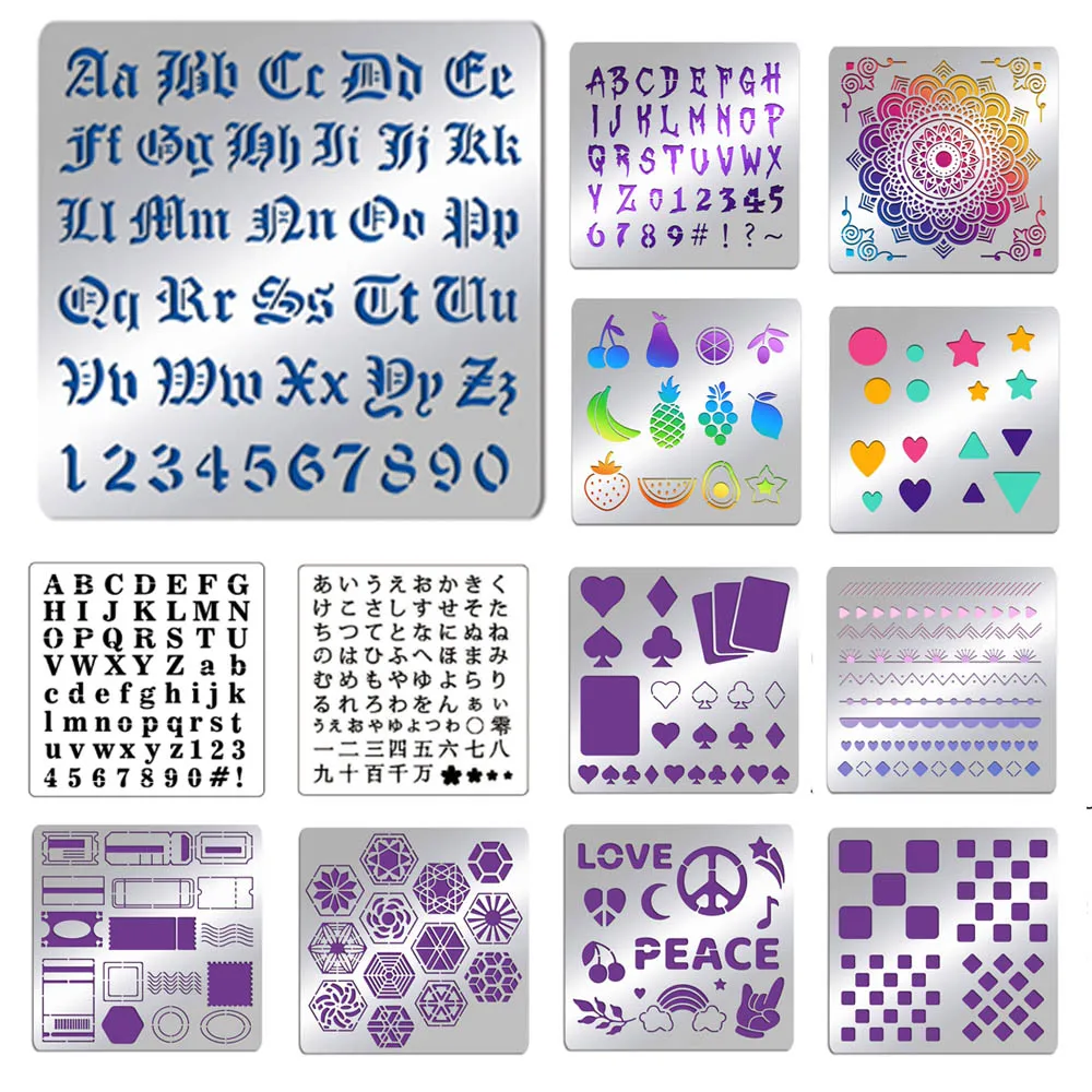 Matte Metal Letters Stencils Gothic A to Z Alphabet Number Stencil Template for Painting Wood Burning Leather Burning Engraving