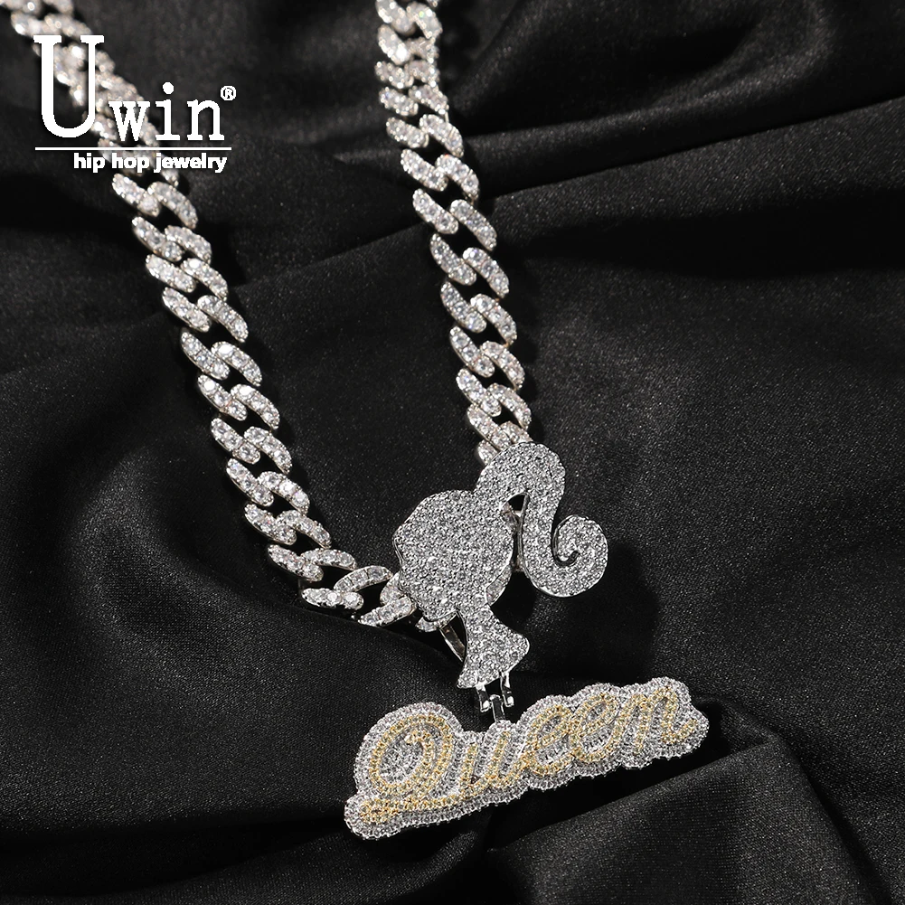 Uwin Csutom Iced Girl With Cursive Letter Clasp Custom Name Necklace Tennis Chain Cubic Zirconia Fashion Hiphop Jewelry