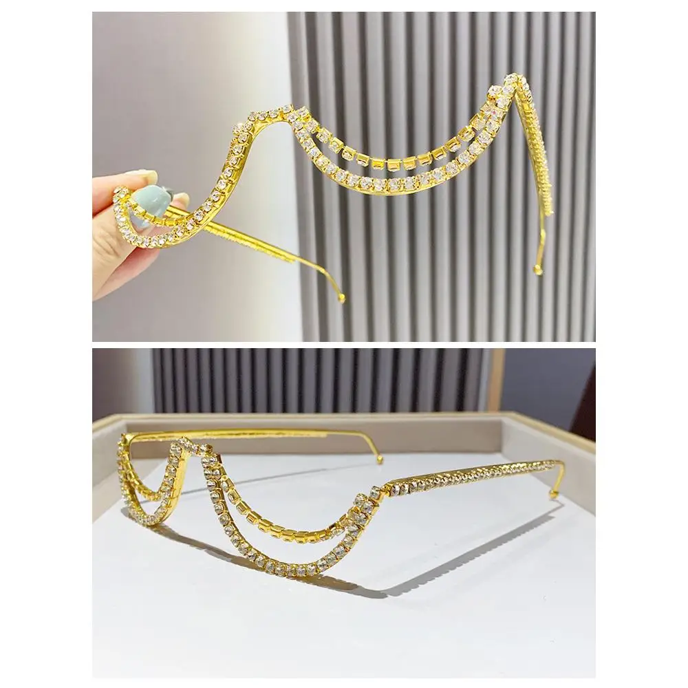 Хрустальная оправа для очков в форме луны без линз золото серебро декоративная