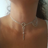 2022 new fashion women vintage asymmetry hexagram multi layered tassel choker necklace women sexy party hexagram alloy necklace