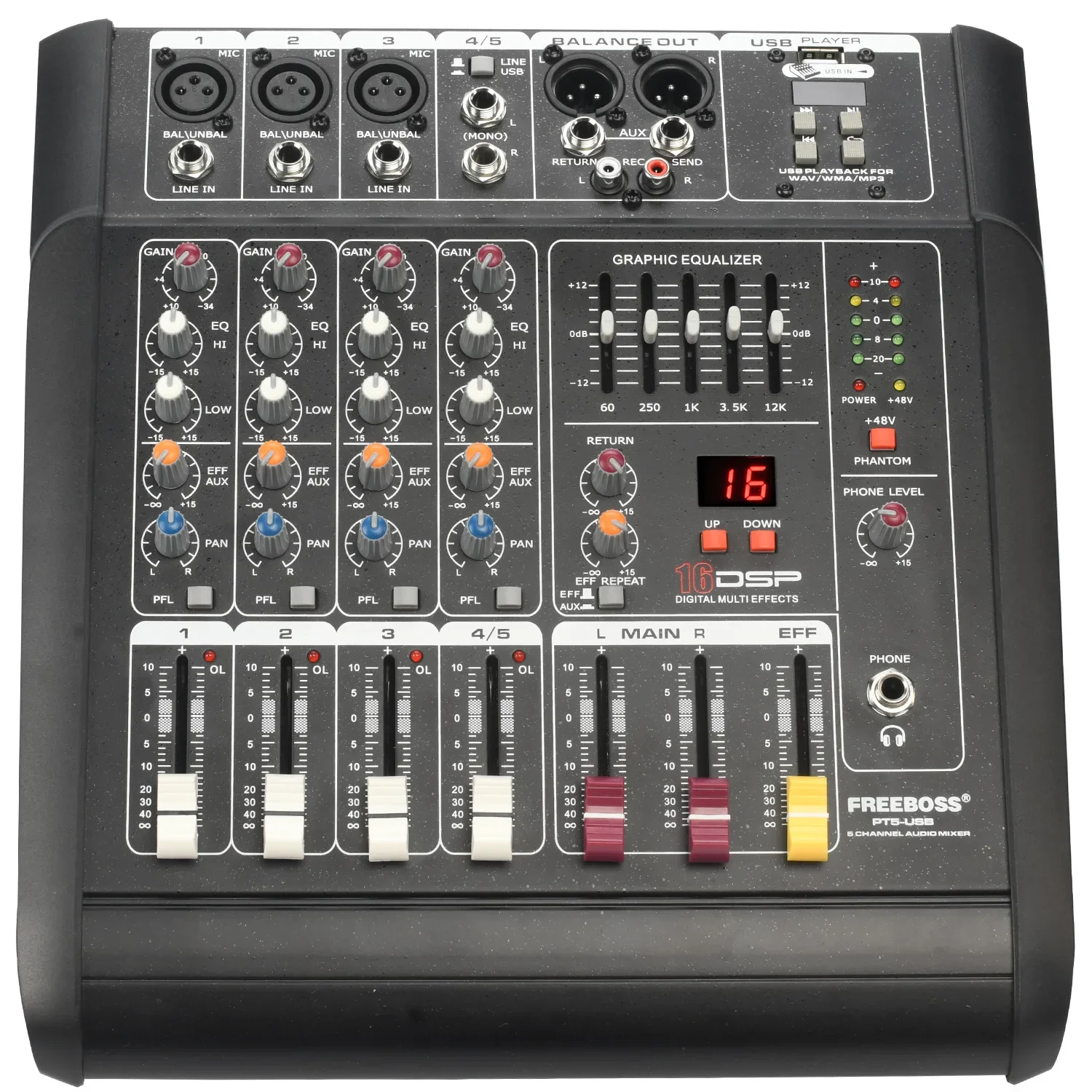 микшерный пульт с усилителем Усилитель мощности FREEBOSS микшерная консоль 5 каналов