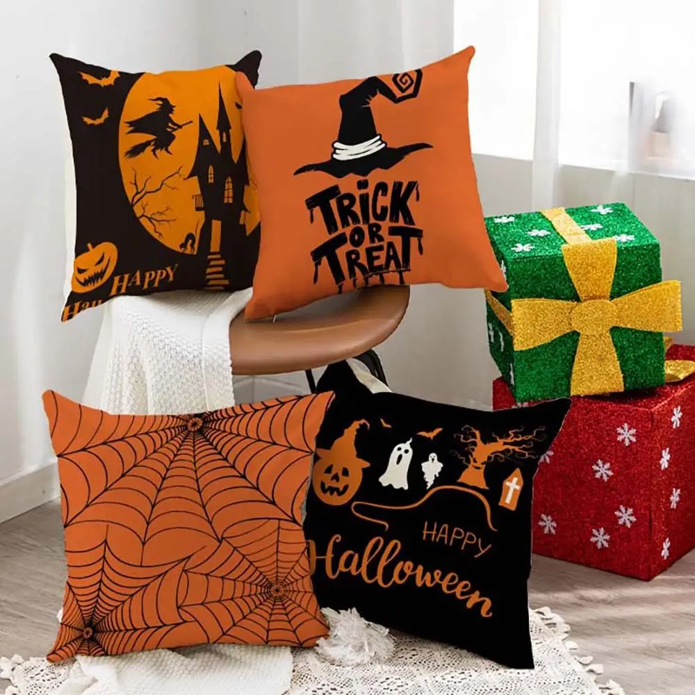 

45*45 см украшение на Хэллоуин, Наволочка на подушку, чехол с изображением тыквы, призрака, льняная наволочка с принтом, Наволочка на диванную ...