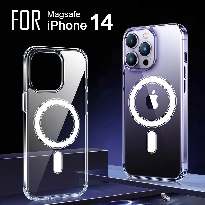 

For iPhone 11 12 13 Mini 14 Pro XS Max XR X SE2 7 8 Plus Transparent Magsafe Magnetic Wireless Charging Hard Acrylic Case Cover