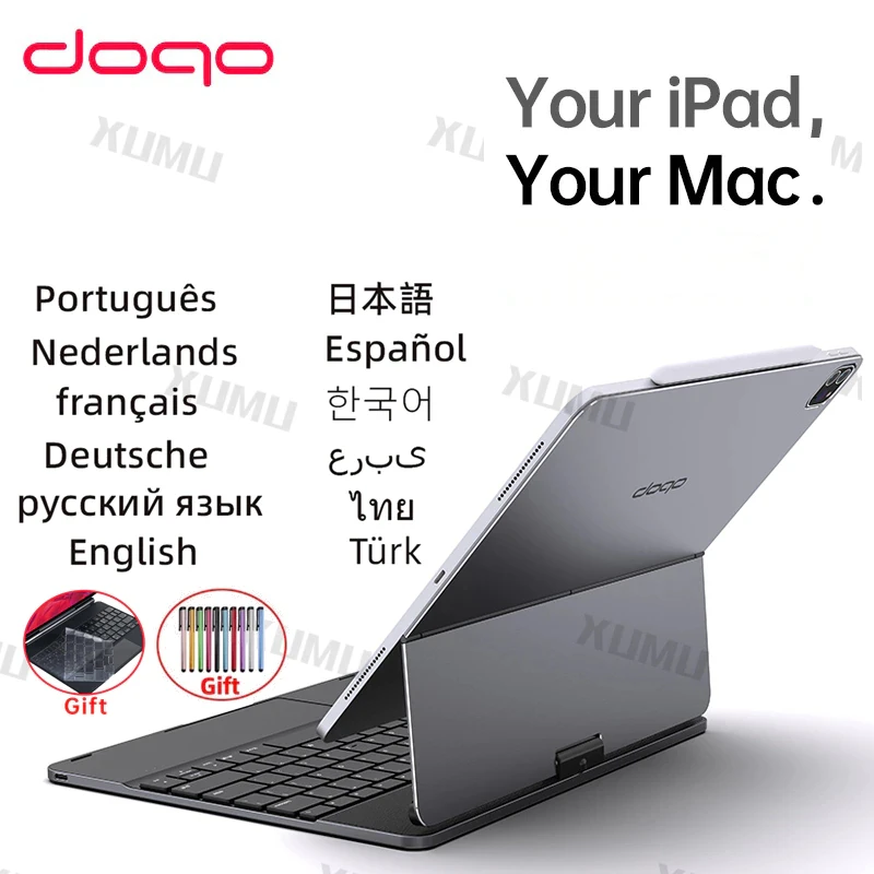 DOQO 360° Rotation Metal Magnetic Keyboard Case For iPad Pro 11 12.9 2021 2020 2018 Air 4 5 10.9 Russian Korean Arabic Keyboard