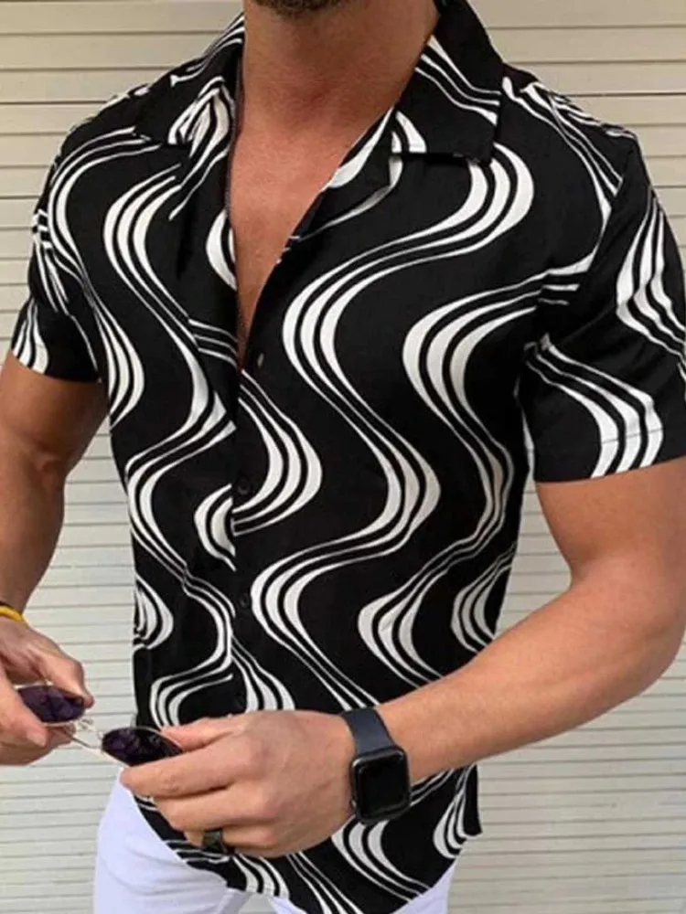 Summer Men's Lapel Hawaiian Short Sleeve Shirt Oversized Camiseta Hombre Cotton Social Loose And Breathable Designer Costume