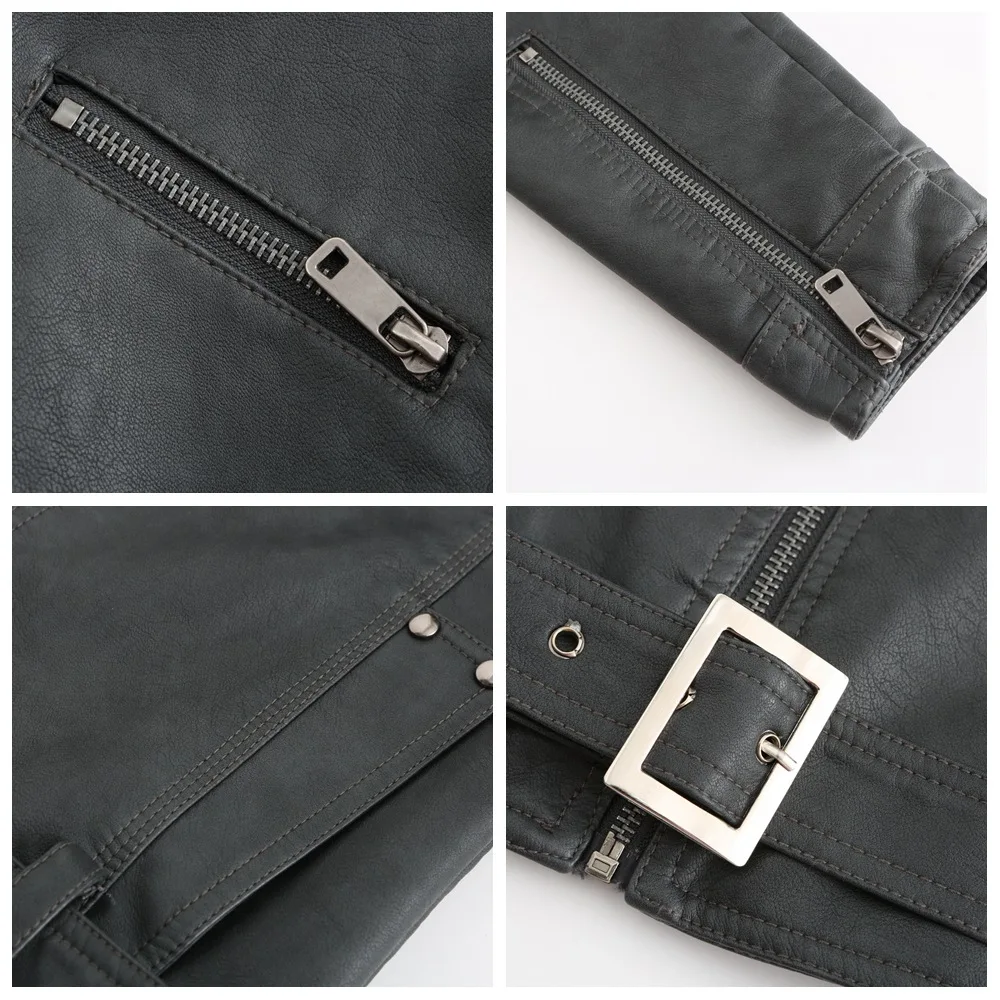 Kenntrice Women PU Leather Jacket 2022 Spring Thin Outerwear Short Casual Stand Collar Female Fashion Adjustable Waist Slim Coat