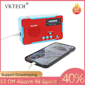 portable solar hand crank radio amfm emergency radio with led flashlight support tf card mp3 playback power bank for cell phone free global shipping