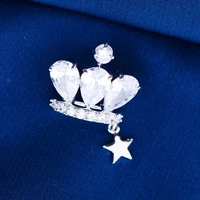 cute ins wind crown star zircon small collar pin simple temperament anti light button creative collar placket accessories