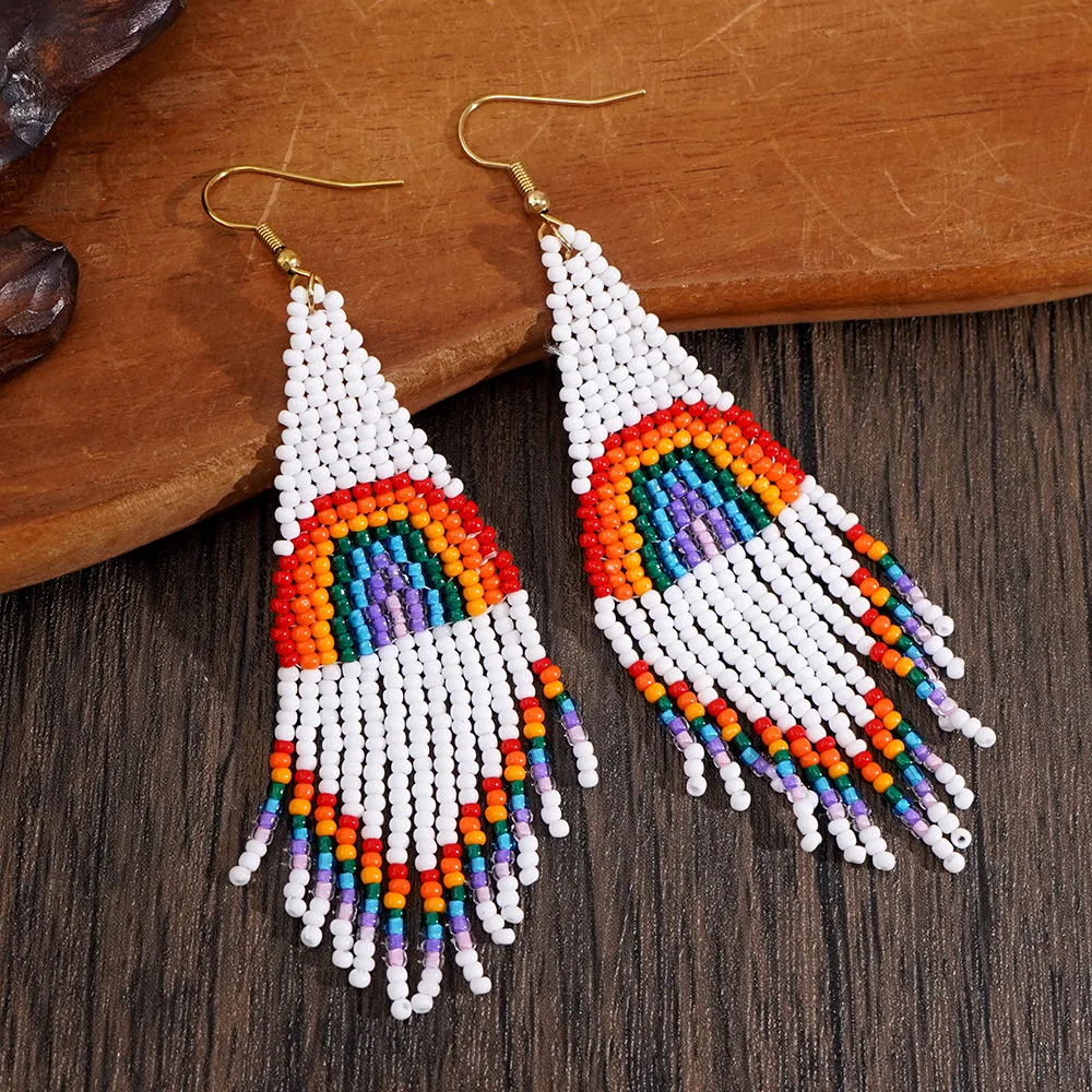 1 пара женских сережек с кисточками радужные плетеные серьги богемный ретро