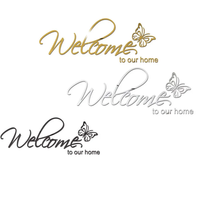 Welcome To Our Home Acrylic Mirror Wall Sticker Butterfly Stickers Bedroom Living Room Decals Self-adhesion Wallpaper Door Decor images - 6