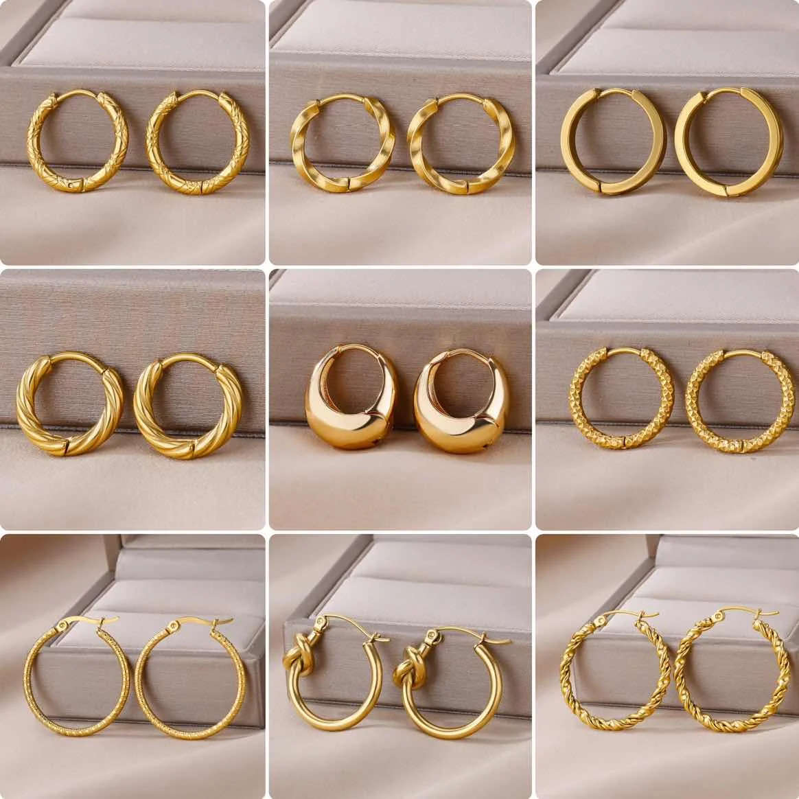 

Vintage Chunky Round Earrings For Women Gold Color Stainless Steel Twisted Hoop Earring Statement Wedding Christmas Jewelry Gift