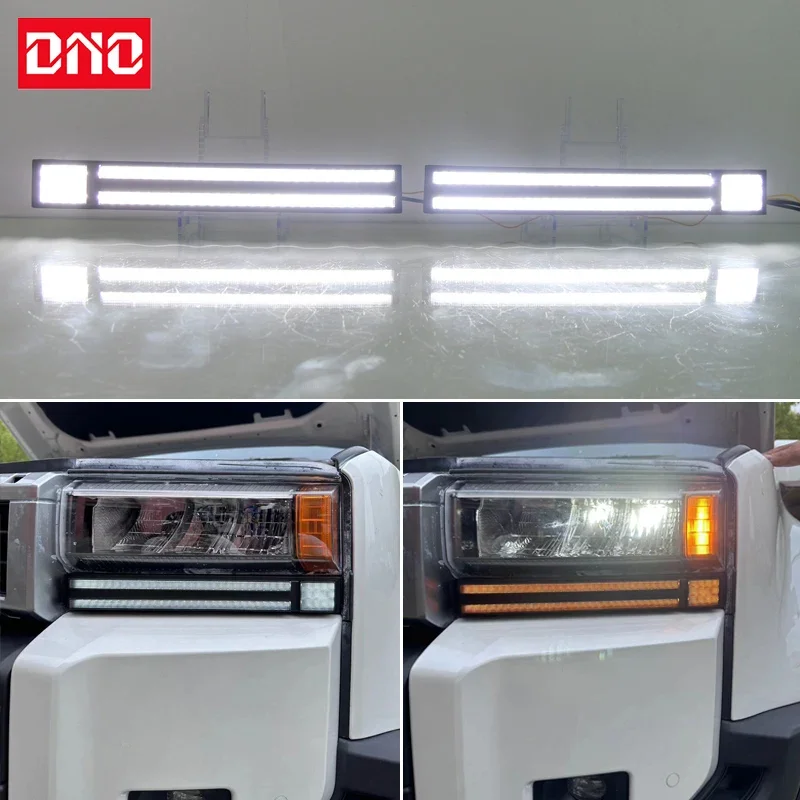 

Автомобильные светодиодные дневные ходовые огни для Toyota Prado LC250 2024, динамический желтый указатель поворота, автоматические дневные фонари, синие ходовые огни