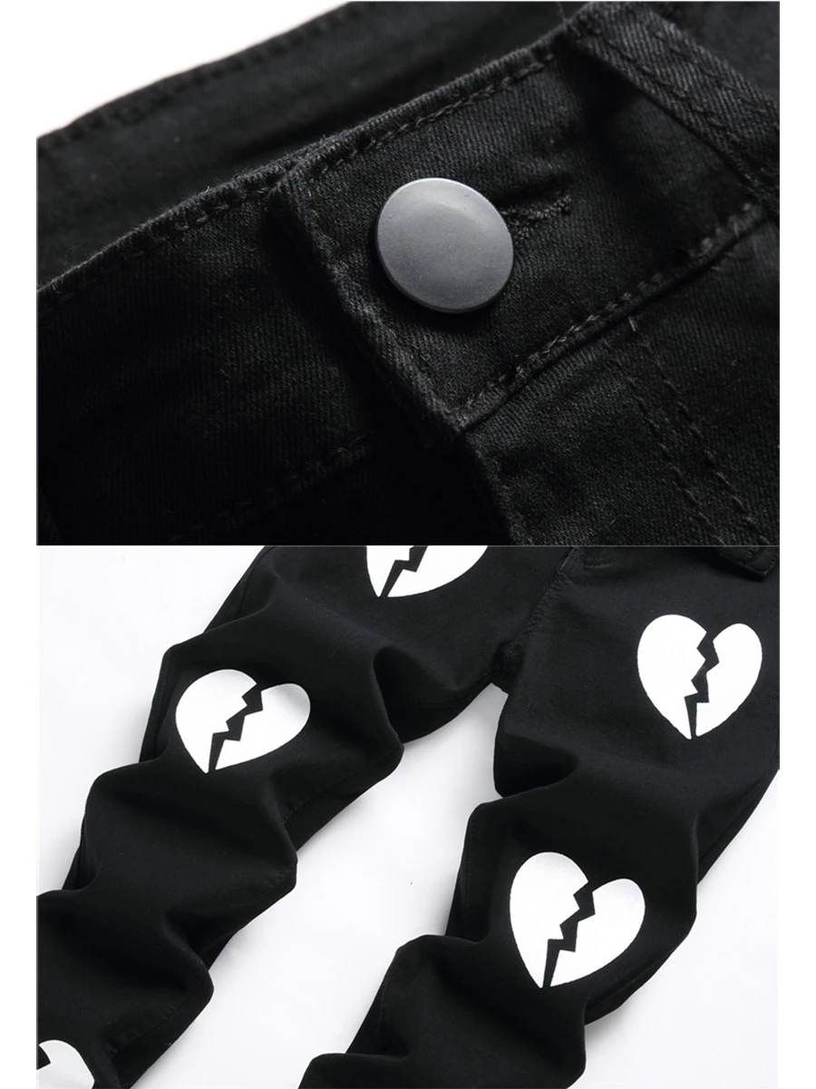 Four Seasons Men's Casual Digital Printing Black Jeans Slim Stretch Pencil Pants Mid Waist Hip Hop Streetwear Ins Hot Sale JEANS