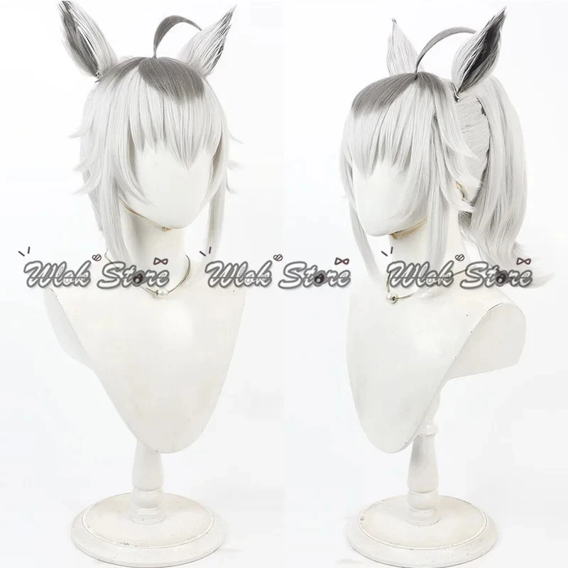 Фото Парик для косплея Oguri Cap из аниме Pretty Derby, серо-белые волосы, с ушками и хвостом лошади, для Хэллоуина, вечеринок, карнавалов, ролевых игр №3