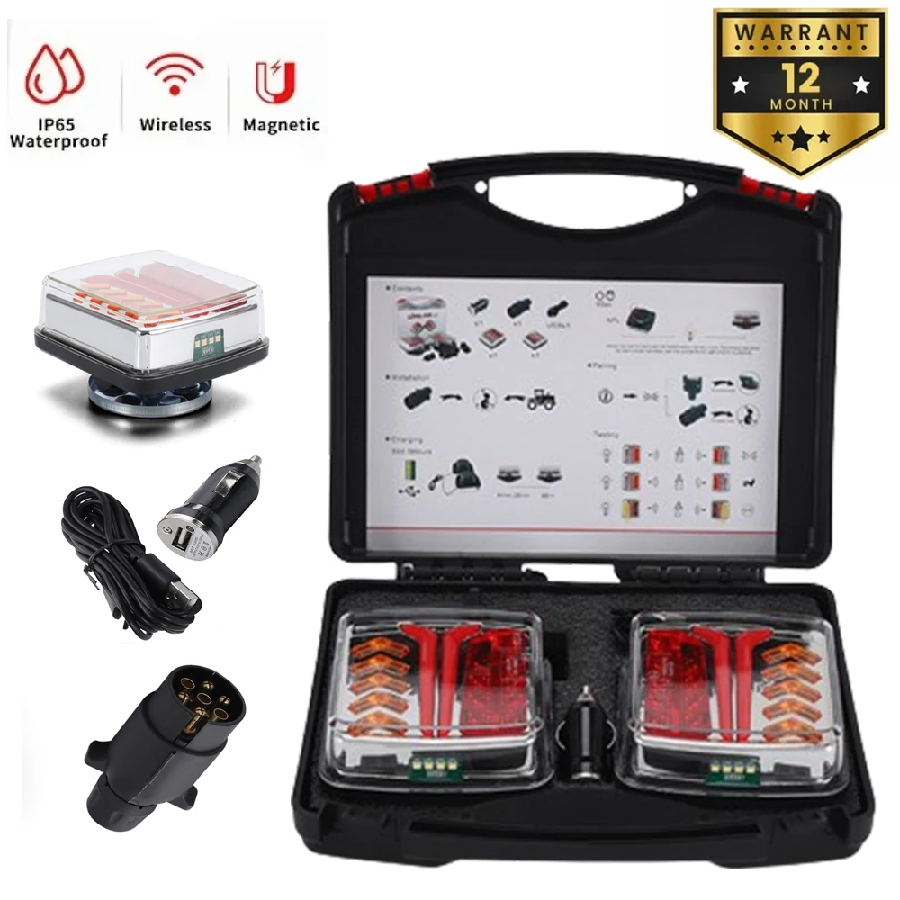 

12 В 24 В беспроводной магнитный светодиодный задний фонарь для грузовика, задний фонарь для прицепа, сигнал, предупреждение, стоп-сигнал для прицепа, каравана, кемпера, грузовика, автофургона