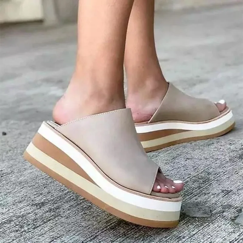 Platform Wedge Sandals Women's Slippers 2023 Summer Leather Slippers for Women Light Open Toe Plus Size Shoes Pantuflas De Mujer