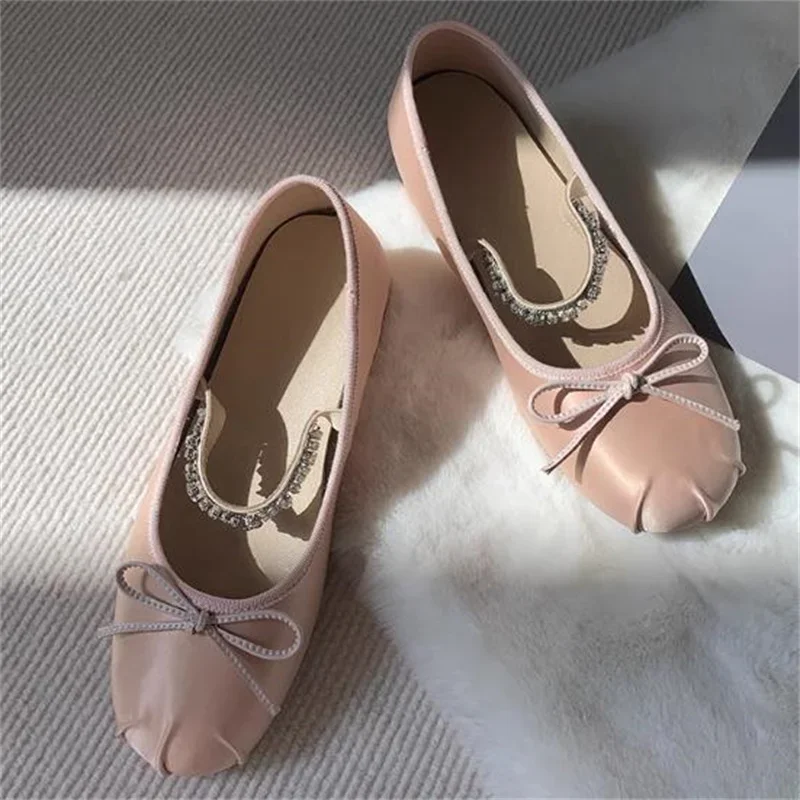 Туфли женские на цепочке с кристаллами квадратный носок узлом-бабочкой