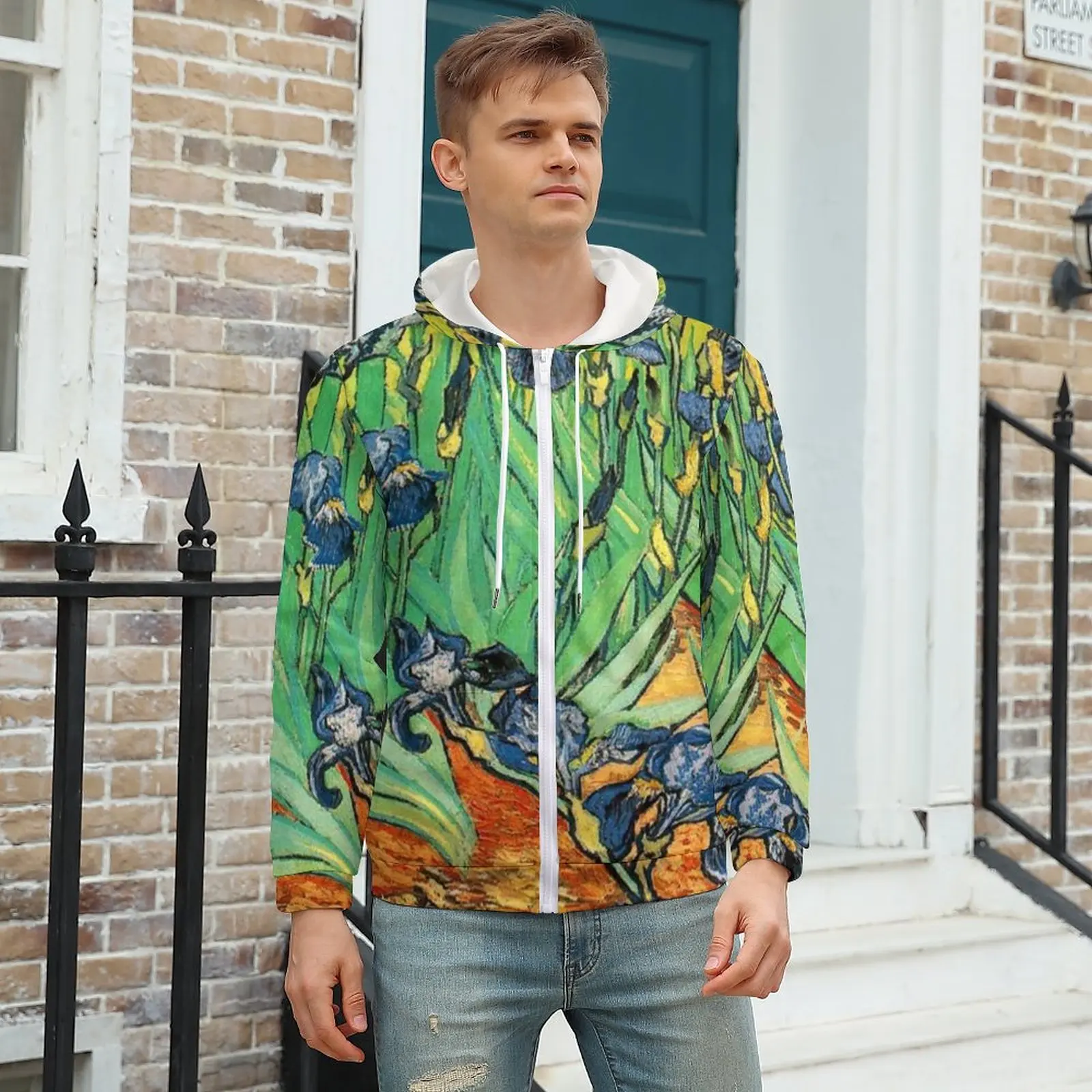 

Irises Hoodies Vincent Van Gogh Warm Polyester Hoodie Full Print Zip Up Hoodie Men Oversize